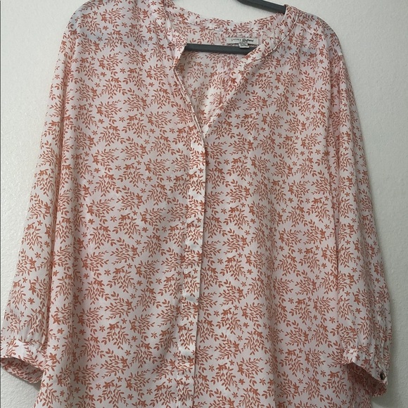 Zara Tops - Women's Floral Button Down Shirt - Orange and White